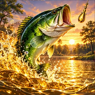 Großer Fisch über goldenem Wasser