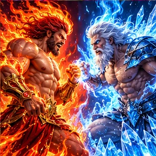 Feuer- und Eisgott als Themenillustration